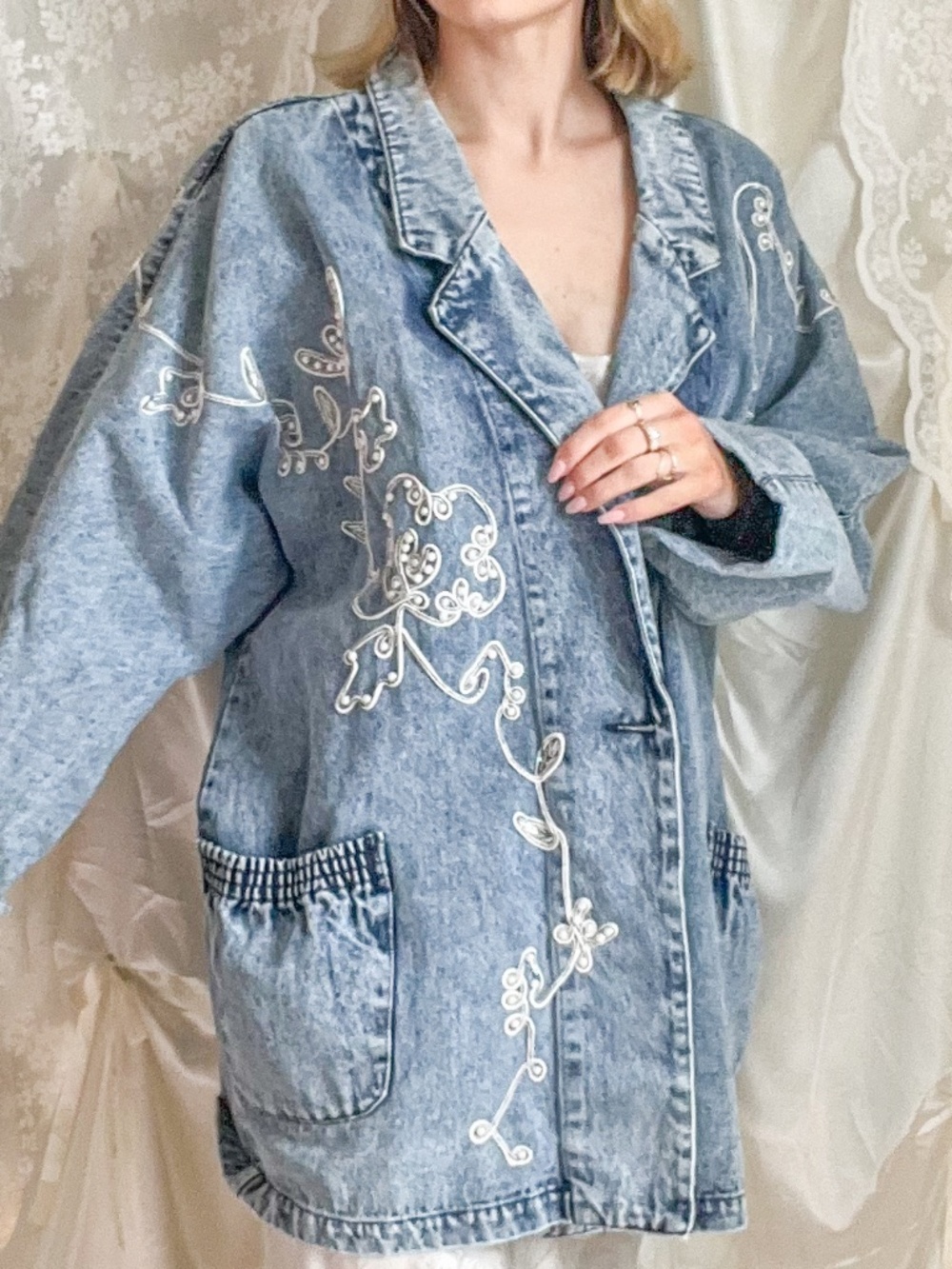 Vintage Jensen Embroidered Acid Wash Denim Jacket - Picture 3 of 10